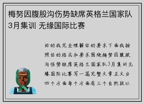 梅努因腹股沟伤势缺席英格兰国家队3月集训 无缘国际比赛