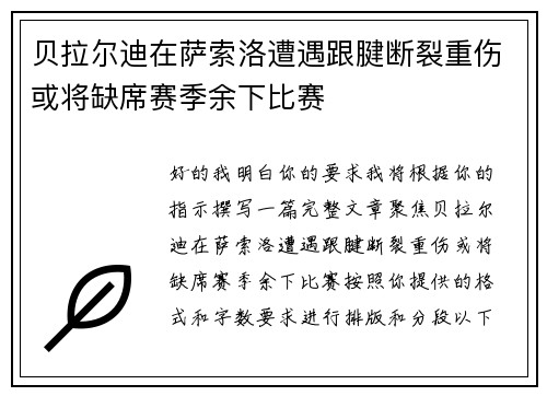 贝拉尔迪在萨索洛遭遇跟腱断裂重伤或将缺席赛季余下比赛